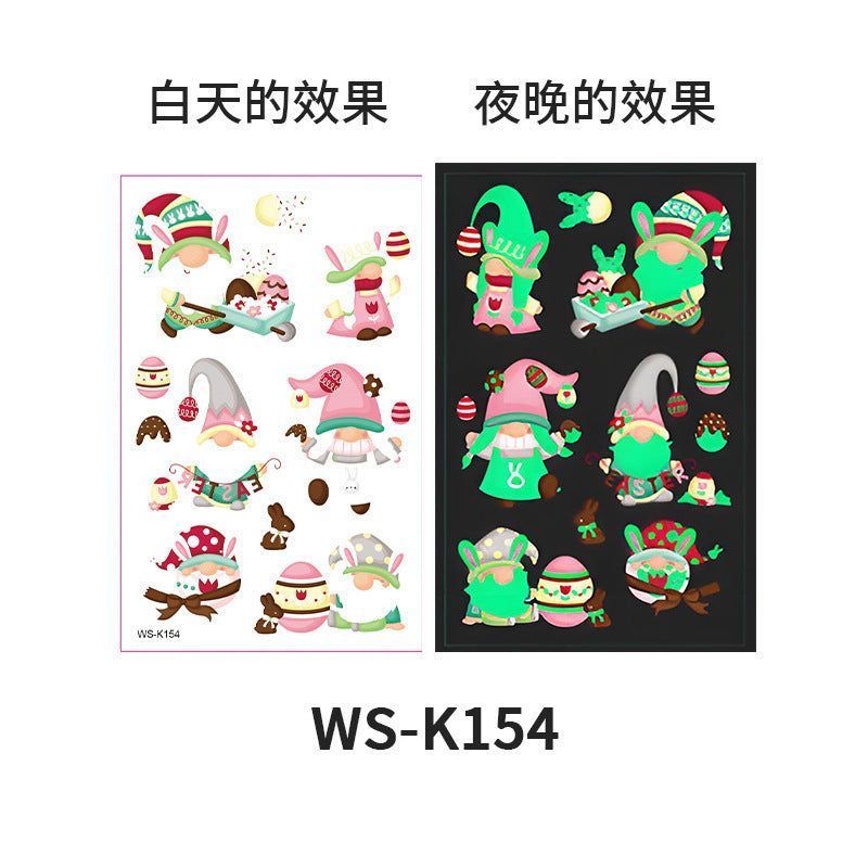 New Children's Cartoon Easter Luminous Tattoo Stickers Long Ear Rabbit Caidan Party Holiday Waterproof Sweat Face Stickers Night light