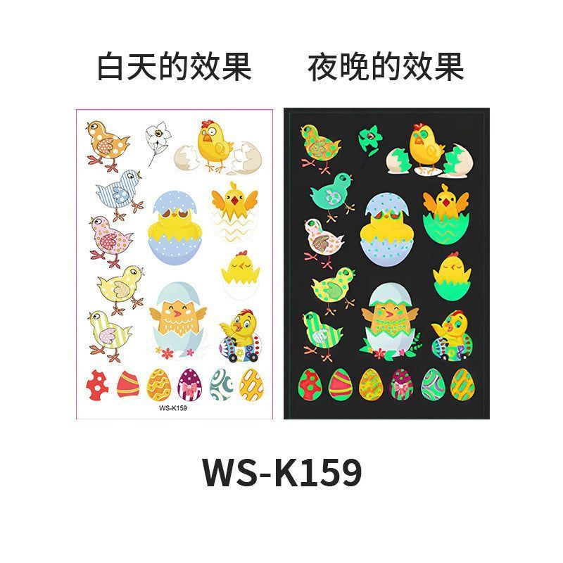 New Children's Cartoon Easter Luminous Tattoo Stickers Long Ear Rabbit Caidan Party Holiday Waterproof Sweat Face Stickers Night light