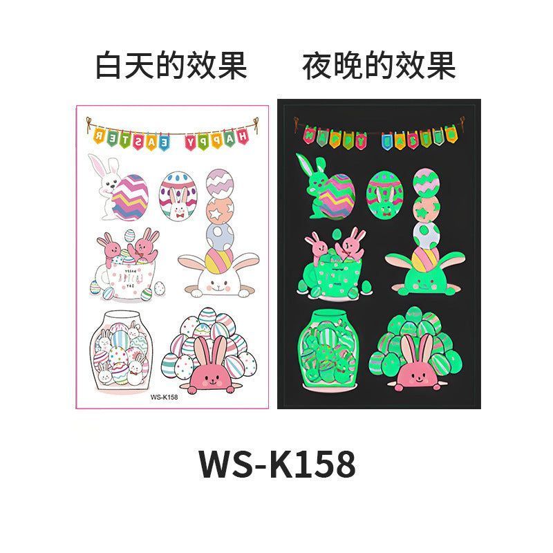 New Children's Cartoon Easter Luminous Tattoo Stickers Long Ear Rabbit Caidan Party Holiday Waterproof Sweat Face Stickers Night light