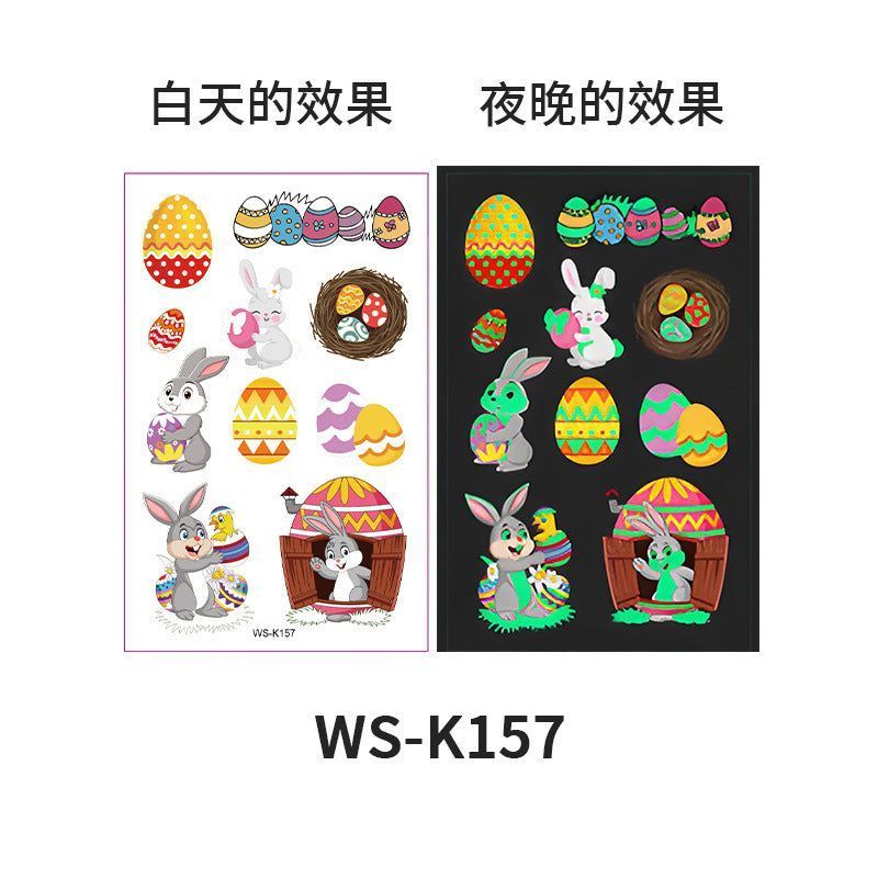 New Children's Cartoon Easter Luminous Tattoo Stickers Long Ear Rabbit Caidan Party Holiday Waterproof Sweat Face Stickers Night light