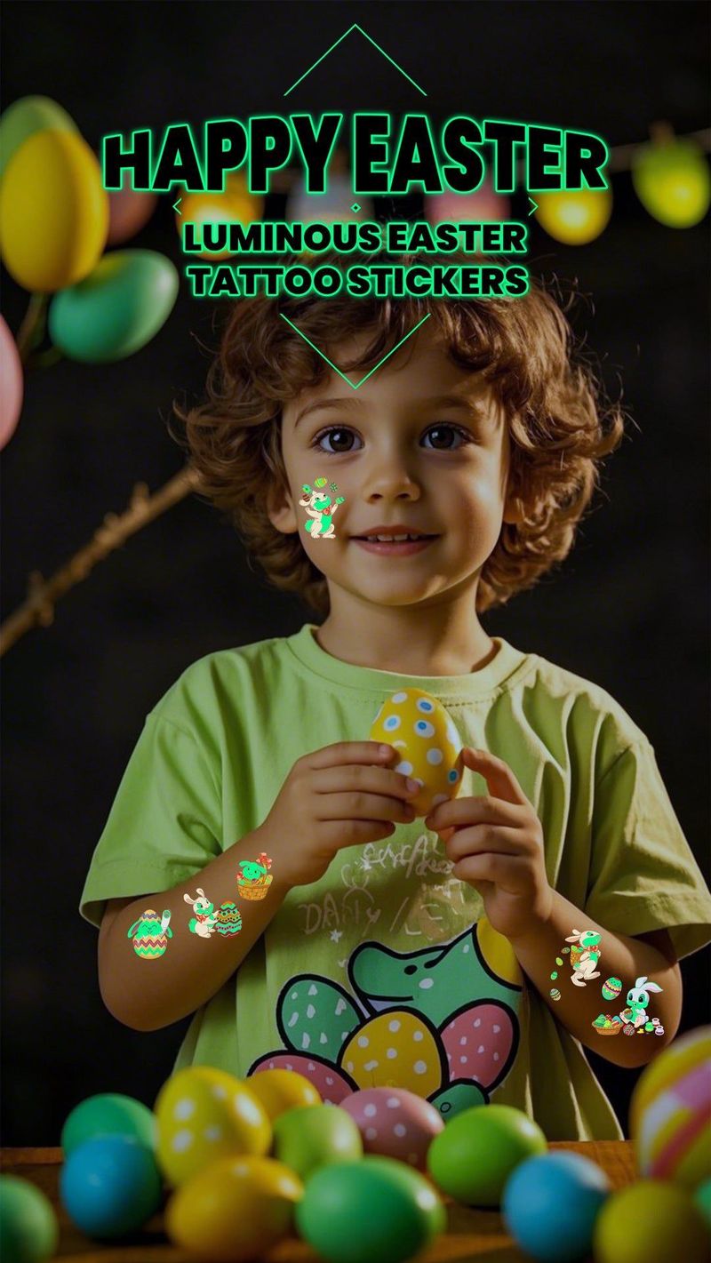 New Children's Cartoon Easter Luminous Tattoo Stickers Long Ear Rabbit Caidan Party Holiday Waterproof Sweat Face Stickers Night light
