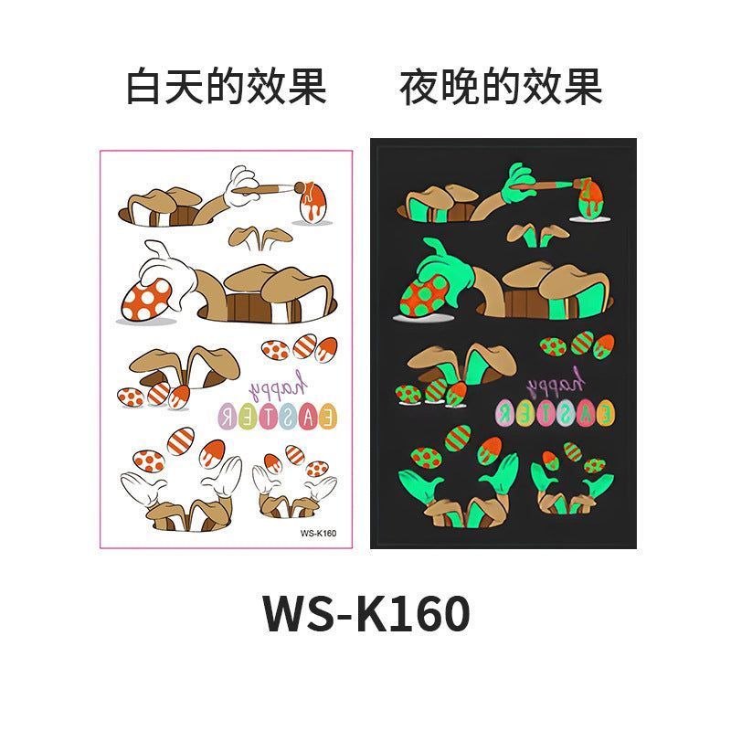 New Children's Cartoon Easter Luminous Tattoo Stickers Long Ear Rabbit Caidan Party Holiday Waterproof Sweat Face Stickers Night light