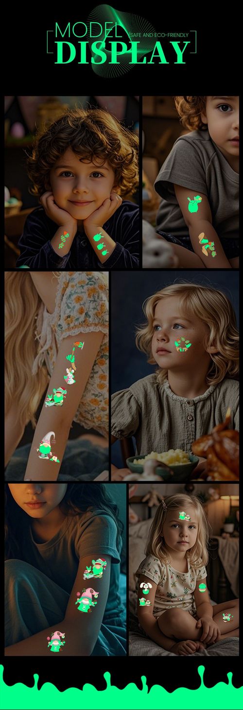 New Children's Cartoon Easter Luminous Tattoo Stickers Long Ear Rabbit Caidan Party Holiday Waterproof Sweat Face Stickers Night light