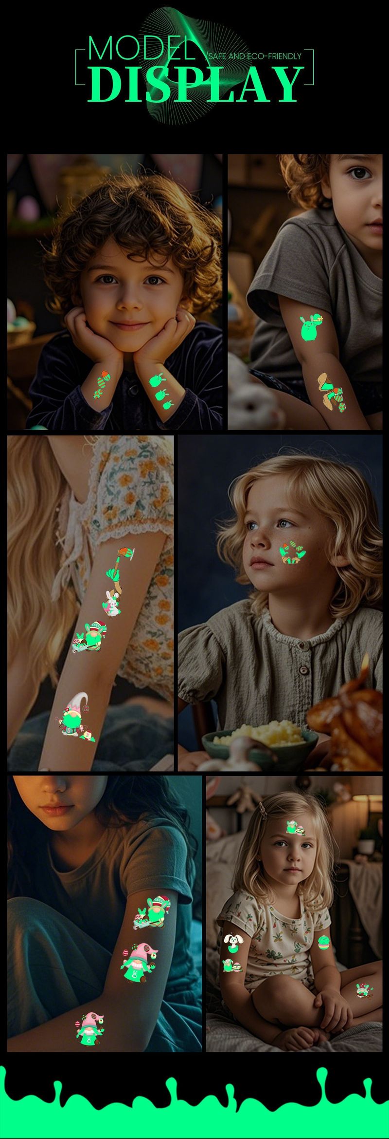 New Children's Cartoon Easter Luminous Tattoo Stickers Long Ear Rabbit Caidan Party Holiday Waterproof Sweat Face Stickers Night light