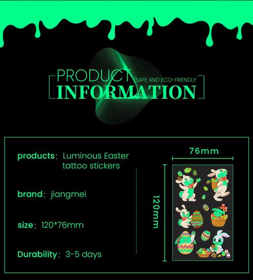 New Children's Cartoon Easter Luminous Tattoo Stickers Long Ear Rabbit Caidan Party Holiday Waterproof Sweat Face Stickers Night light
