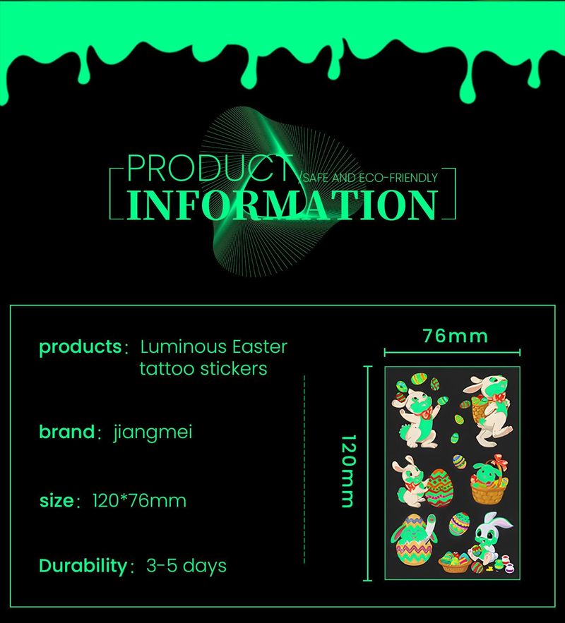 New Children's Cartoon Easter Luminous Tattoo Stickers Long Ear Rabbit Caidan Party Holiday Waterproof Sweat Face Stickers Night light
