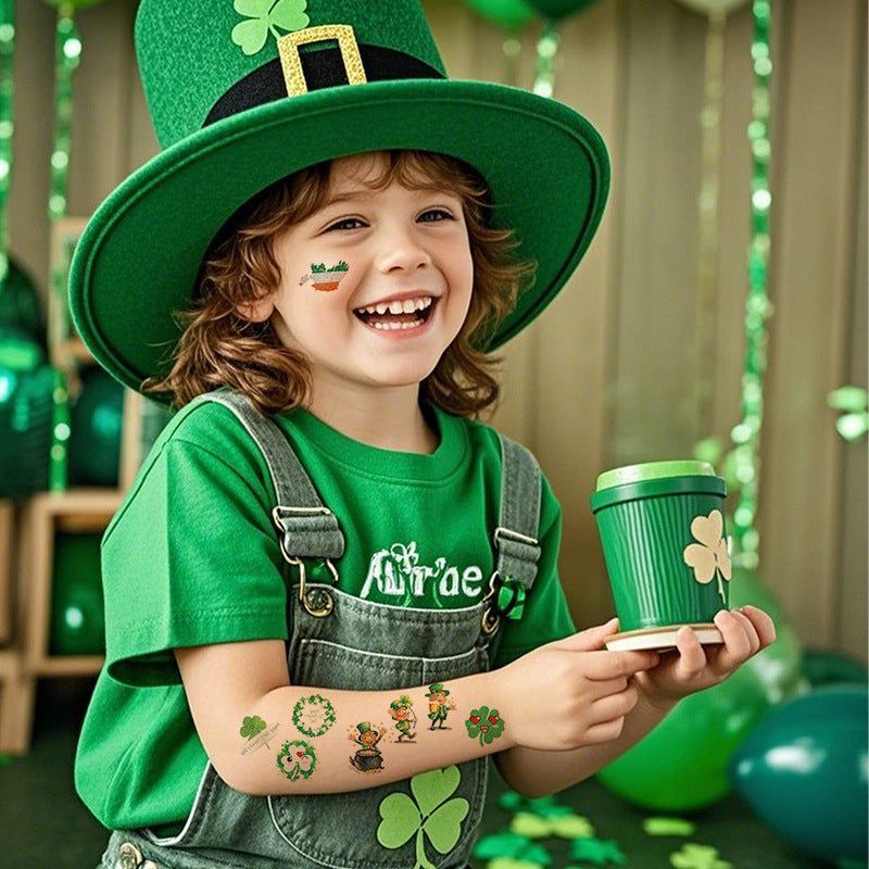 New Ireland St. Patrick Glitter Tattoo Sticker Children's National Day Party Decoration Cartoon Sticker Fashion