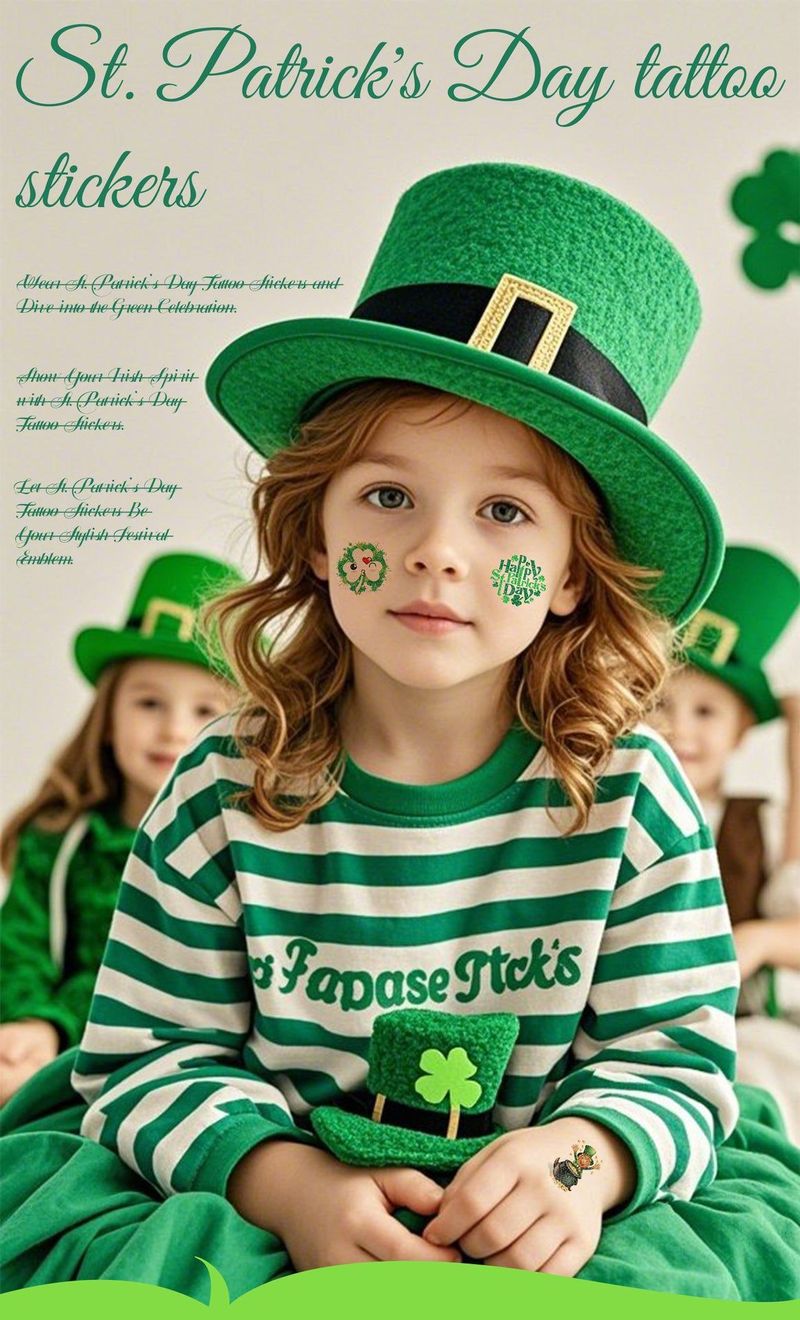 New Ireland St. Patrick Glitter Tattoo Sticker Children's National Day Party Decoration Cartoon Sticker Fashion
