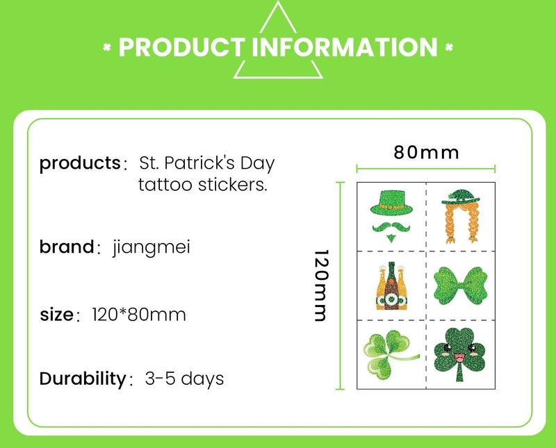 New Ireland St. Patrick Glitter Tattoo Sticker Children's National Day Party Decoration Cartoon Sticker Fashion
