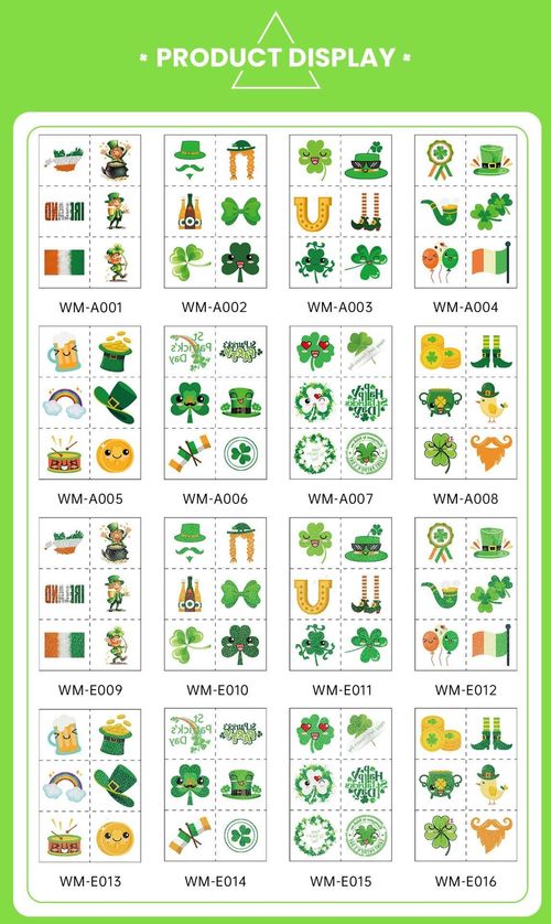 New Ireland St. Patrick Glitter Tattoo Sticker Children's National Day Party Decoration Cartoon Sticker Fashion