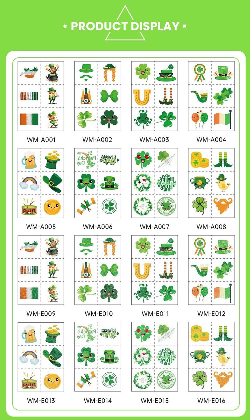 New Ireland St. Patrick Glitter Tattoo Sticker Children's National Day Party Decoration Cartoon Sticker Fashion