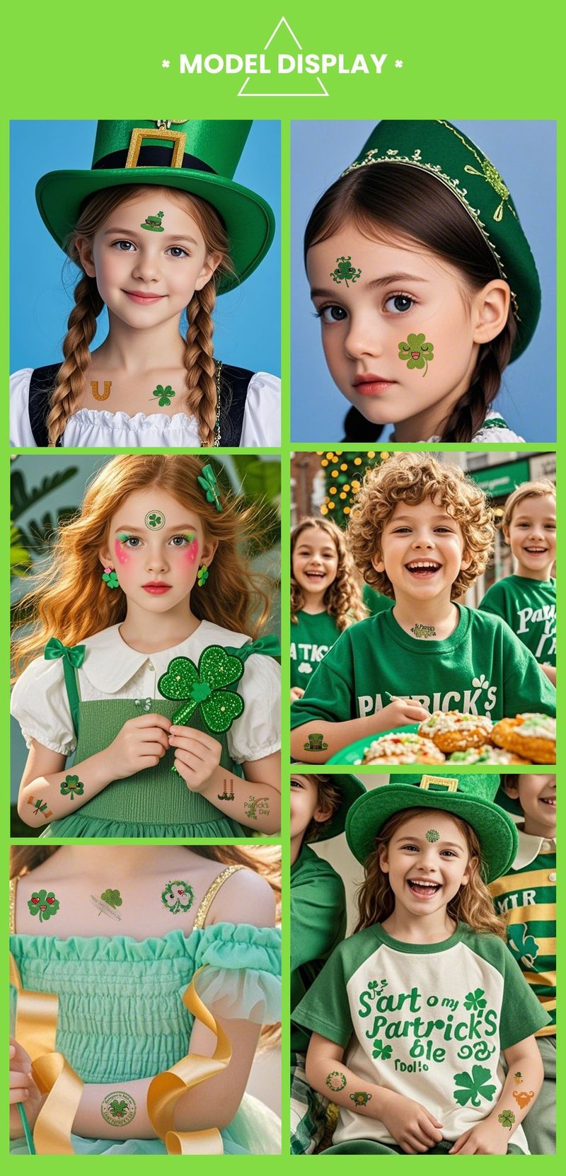 New Ireland St. Patrick Glitter Tattoo Sticker Children's National Day Party Decoration Cartoon Sticker Fashion