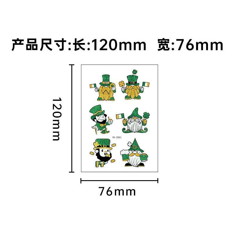 New Irish National Day Tattoo Sticker Cartoon Clover Disposable Children Glitter Tattoo Sticker Fashion