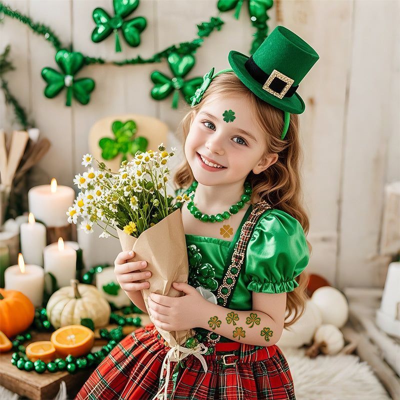 New Irish National Day Tattoo Sticker Cartoon Clover Disposable Children Glitter Tattoo Sticker Fashion