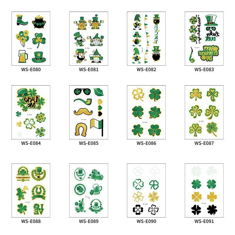 New Irish National Day Tattoo Sticker Cartoon Clover Disposable Children Glitter Tattoo Sticker Fashion