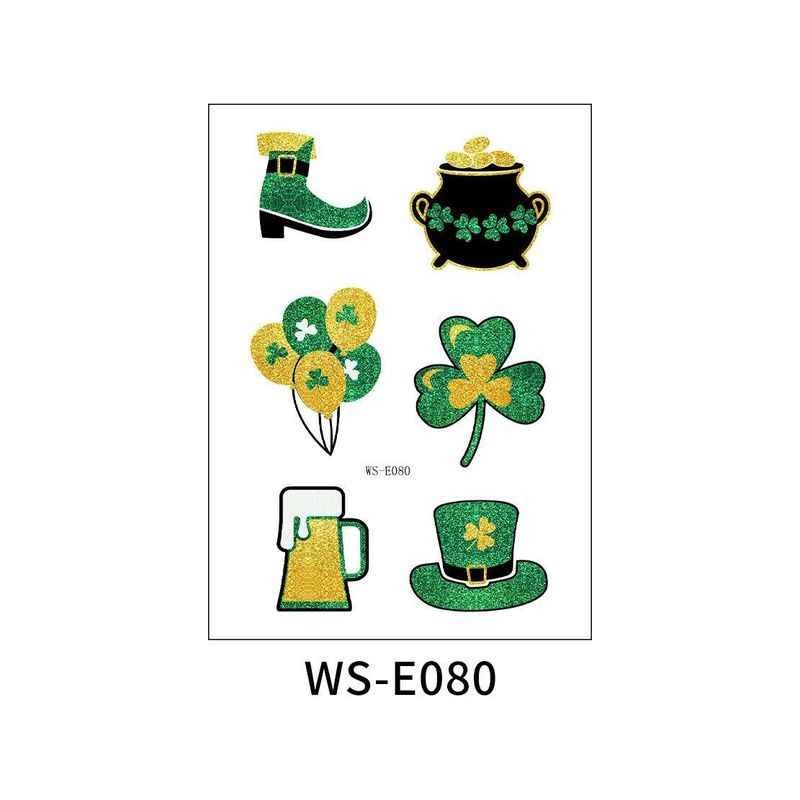 New Irish National Day Tattoo Sticker Cartoon Clover Disposable Children Glitter Tattoo Sticker Fashion