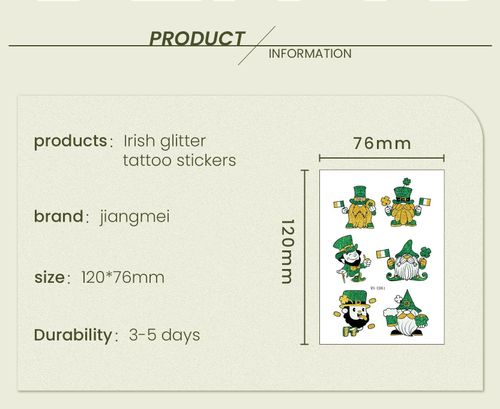 New Irish National Day Tattoo Sticker Cartoon Clover Disposable Children Glitter Tattoo Sticker Fashion