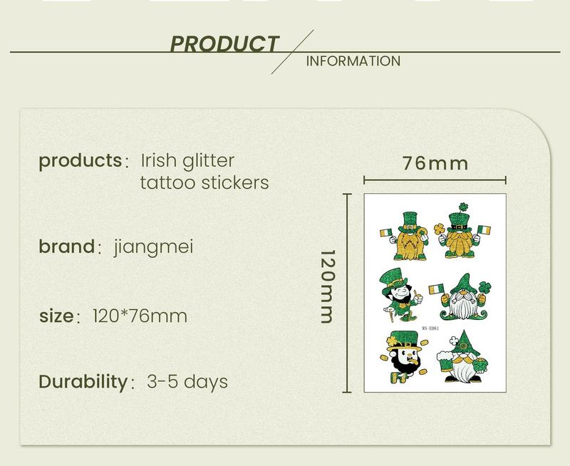 New Irish National Day Tattoo Sticker Cartoon Clover Disposable Children Glitter Tattoo Sticker Fashion