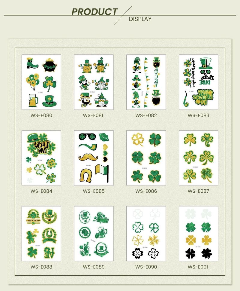 New Irish National Day Tattoo Sticker Cartoon Clover Disposable Children Glitter Tattoo Sticker Fashion