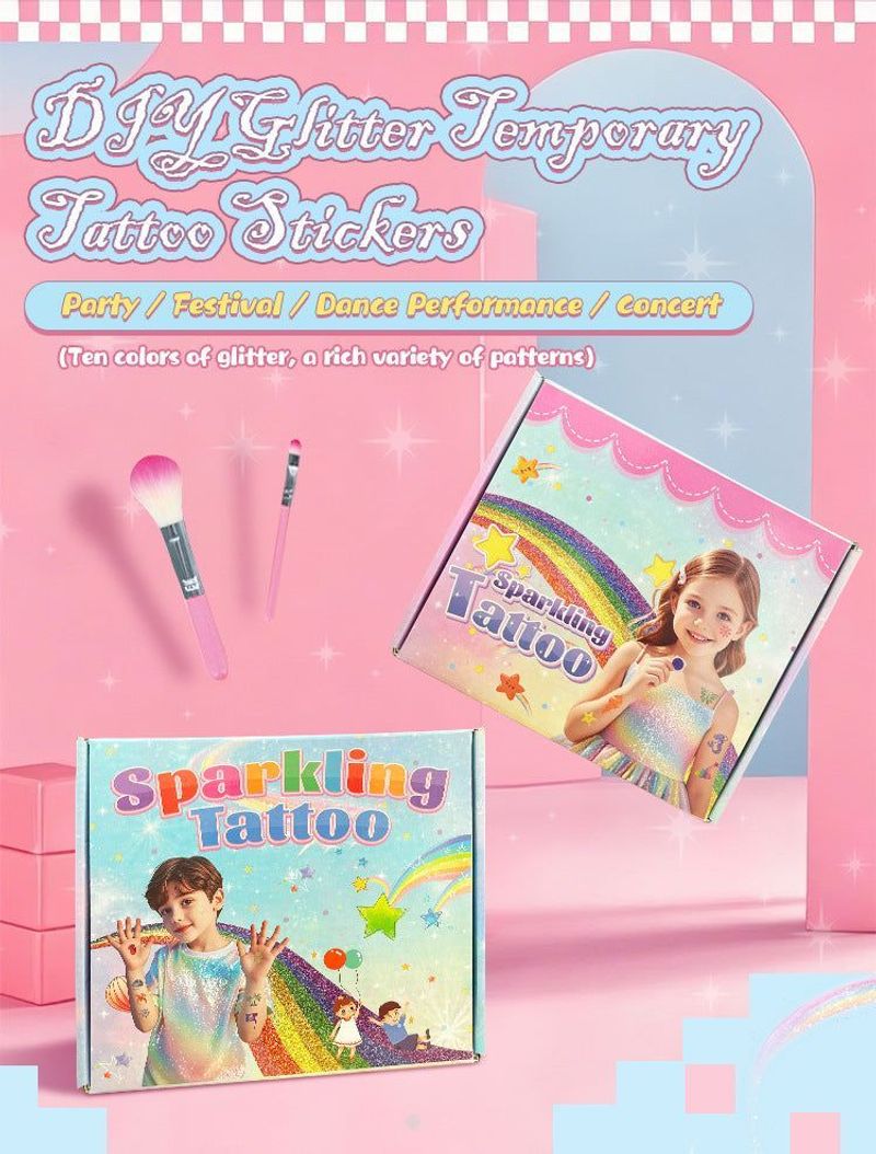 Glitter Hollow Face Sticker Glitter Powder Tattoo DIY Children's Tattoo Sticker Creative Body Painted Suit Sticker Fashion