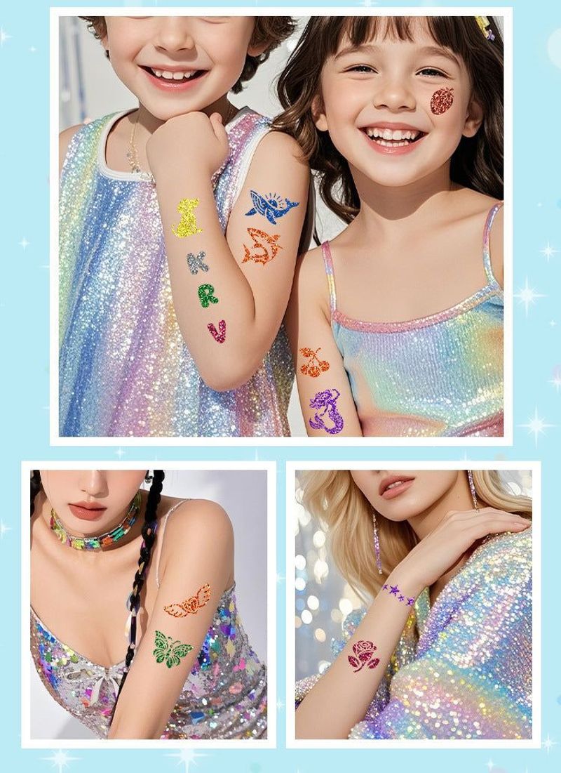 Glitter Hollow Face Sticker Glitter Powder Tattoo DIY Children's Tattoo Sticker Creative Body Painted Suit Sticker Fashion