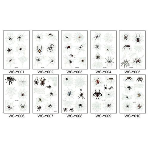 New Halloween Spider Web Luminous Tattoo Cross Border Party Event Green Luminous Stereo Spider Tattoo Sticker  Night light