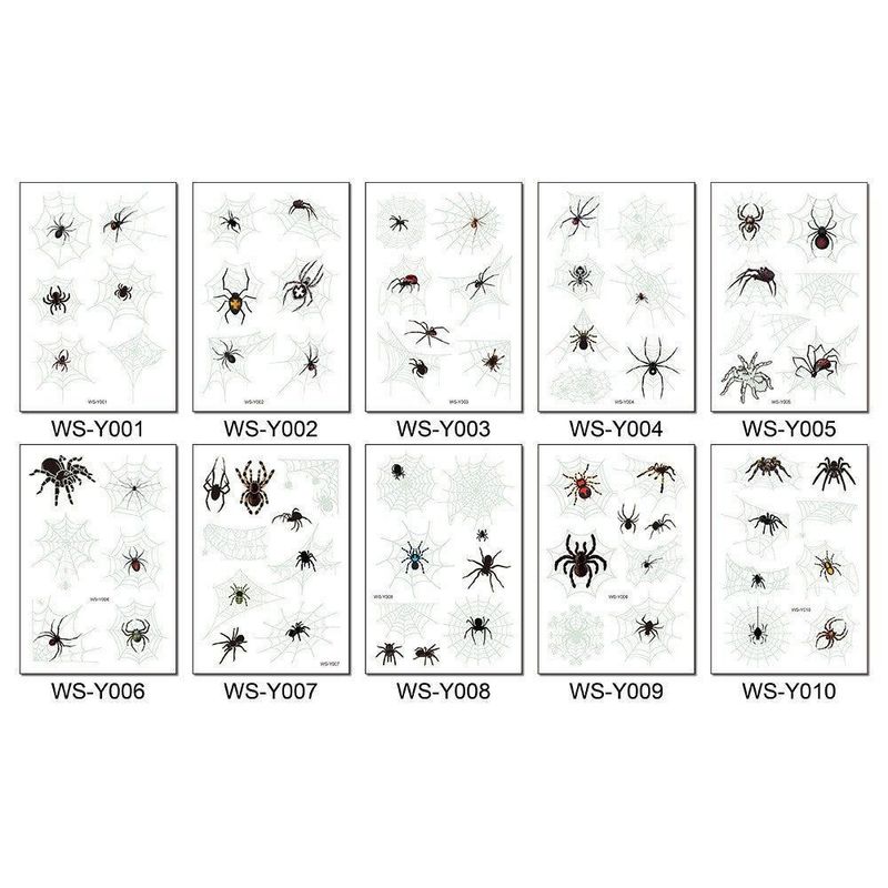 New Halloween Spider Web Luminous Tattoo Cross Border Party Event Green Luminous Stereo Spider Tattoo Sticker  Night light