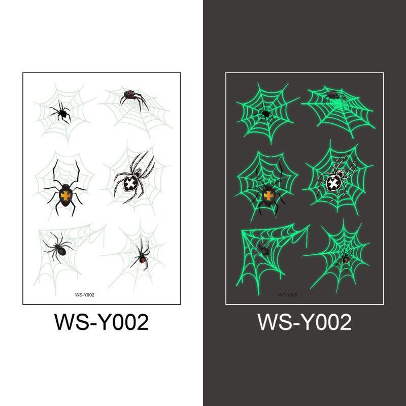 New Halloween Spider Web Luminous Tattoo Cross Border Party Event Green Luminous Stereo Spider Tattoo Sticker  Night light