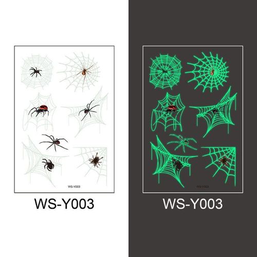 New Halloween Spider Web Luminous Tattoo Cross Border Party Event Green Luminous Stereo Spider Tattoo Sticker  Night light