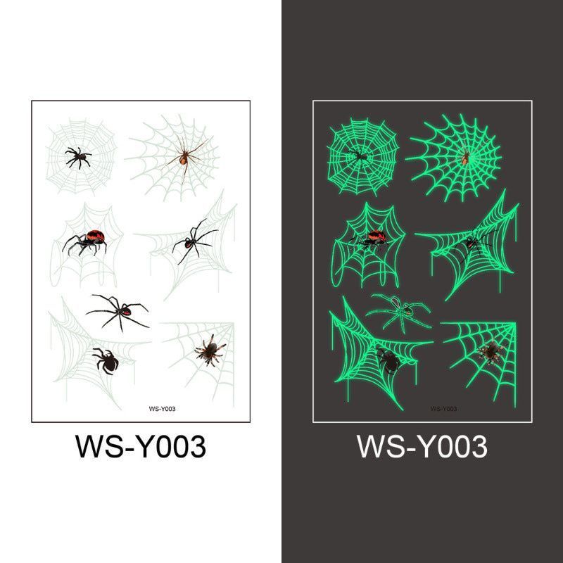 New Halloween Spider Web Luminous Tattoo Cross Border Party Event Green Luminous Stereo Spider Tattoo Sticker  Night light