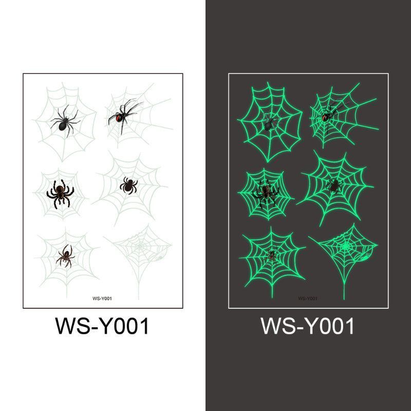 New Halloween Spider Web Luminous Tattoo Cross Border Party Event Green Luminous Stereo Spider Tattoo Sticker  Night light