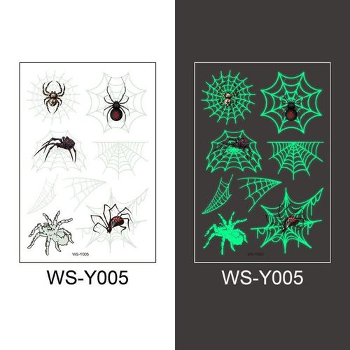 New Halloween Spider Web Luminous Tattoo Cross Border Party Event Green Luminous Stereo Spider Tattoo Sticker  Night light