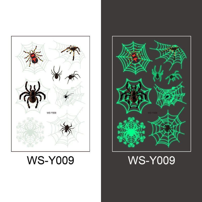 New Halloween Spider Web Luminous Tattoo Cross Border Party Event Green Luminous Stereo Spider Tattoo Sticker  Night light