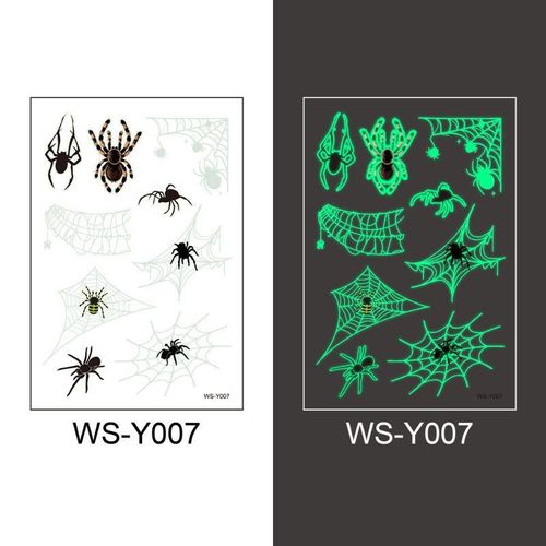 New Halloween Spider Web Luminous Tattoo Cross Border Party Event Green Luminous Stereo Spider Tattoo Sticker  Night light