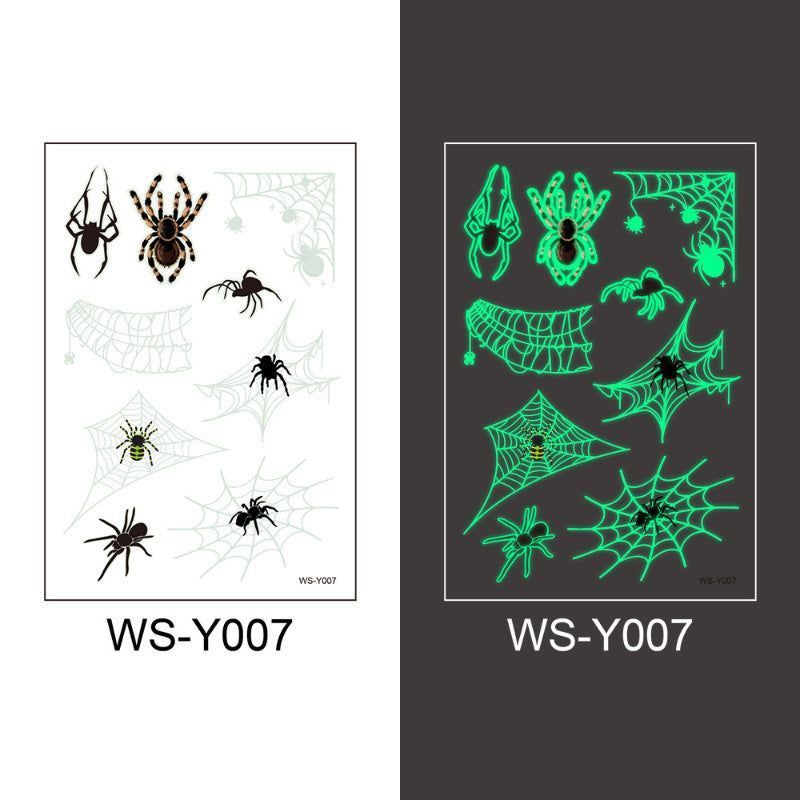 New Halloween Spider Web Luminous Tattoo Cross Border Party Event Green Luminous Stereo Spider Tattoo Sticker  Night light