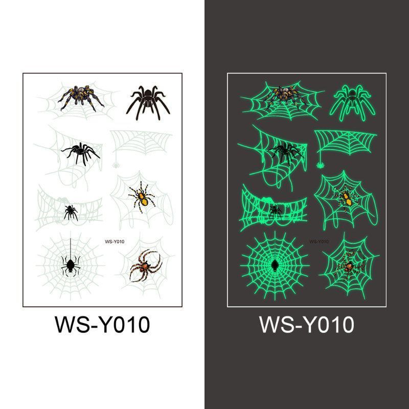 New Halloween Spider Web Luminous Tattoo Cross Border Party Event Green Luminous Stereo Spider Tattoo Sticker  Night light