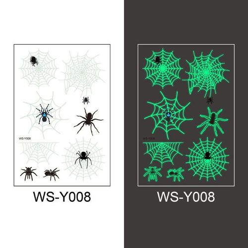 New Halloween Spider Web Luminous Tattoo Cross Border Party Event Green Luminous Stereo Spider Tattoo Sticker  Night light