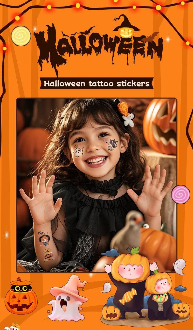 In Stock New Children's Cartoon Halloween Theme Tattoo Stickers Funny Party Party Cute Color Stickers