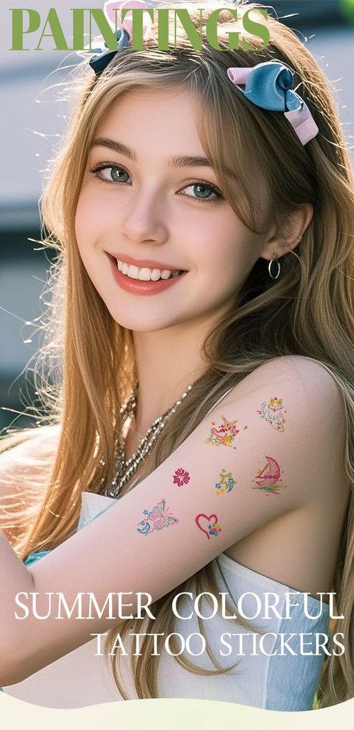 Colorful Cute Tattoo Sticker Advanced Sense Ins Summer Colorful Finger Clavicle Sticker Fashion