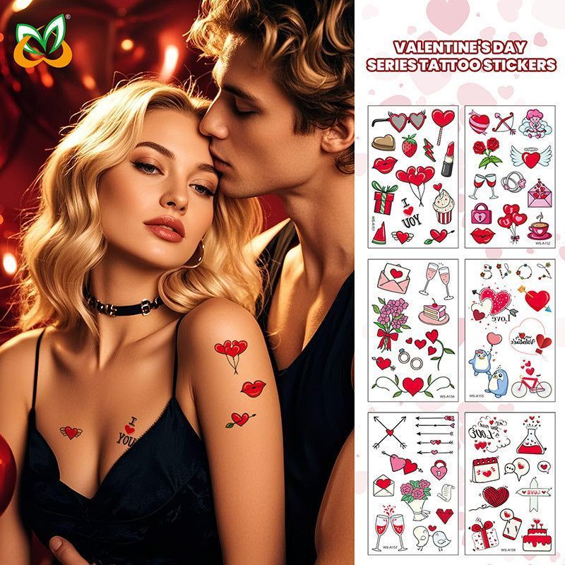 New Couple Dating Valentine's Day Tattoo Sticker Love Red Lips Couple Party Party Tattoo Sticker  Fashion