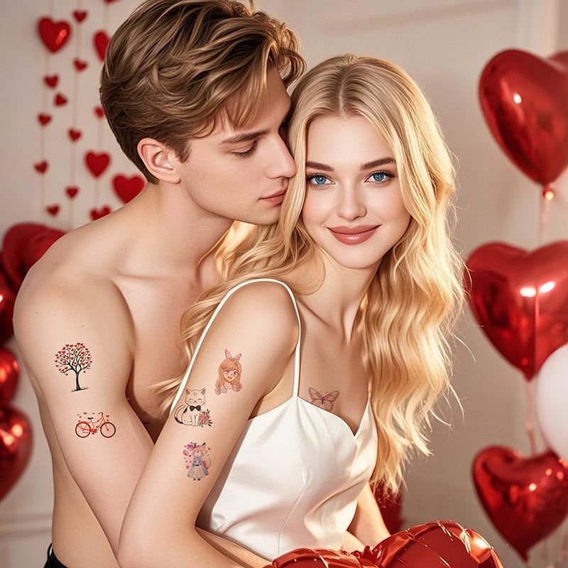 New Couple Dating Valentine's Day Tattoo Sticker Love Red Lips Couple Party Party Tattoo Sticker  Fashion