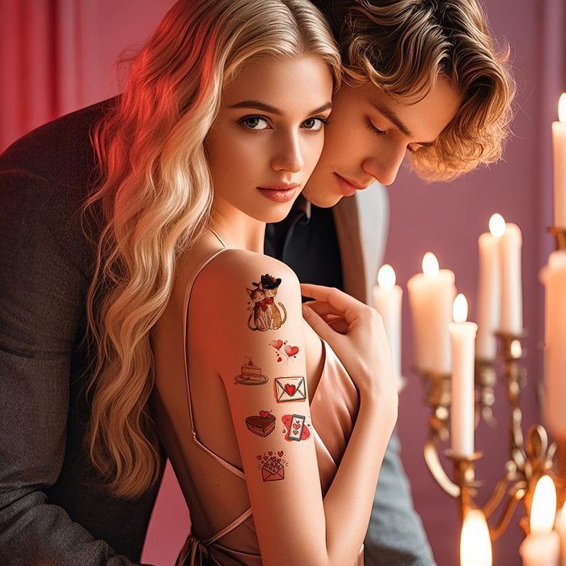 New Couple Dating Valentine's Day Tattoo Sticker Love Red Lips Couple Party Party Tattoo Sticker  Fashion