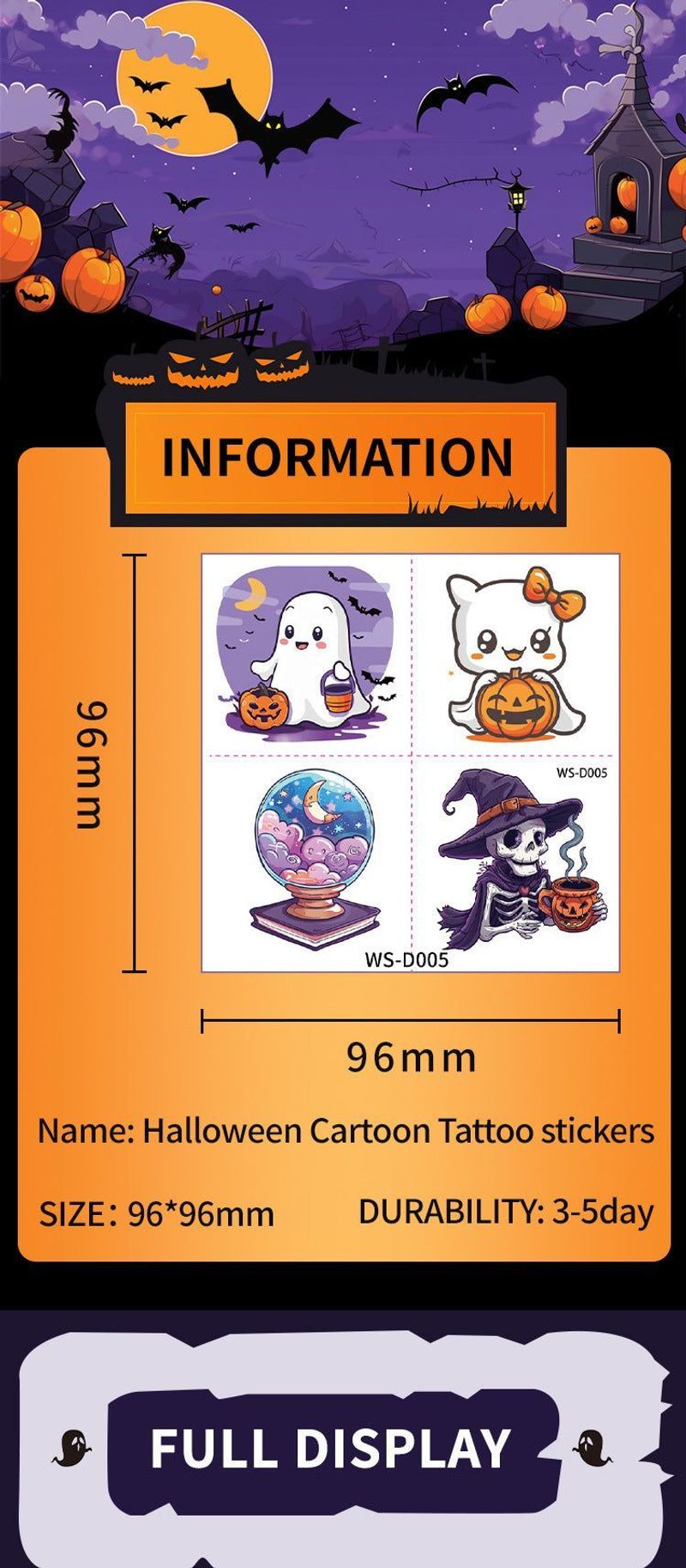 New Halloween Children Cartoon Tattoo Sticker Waterproof Party Party Children Funny Fun Tattoo Sticker