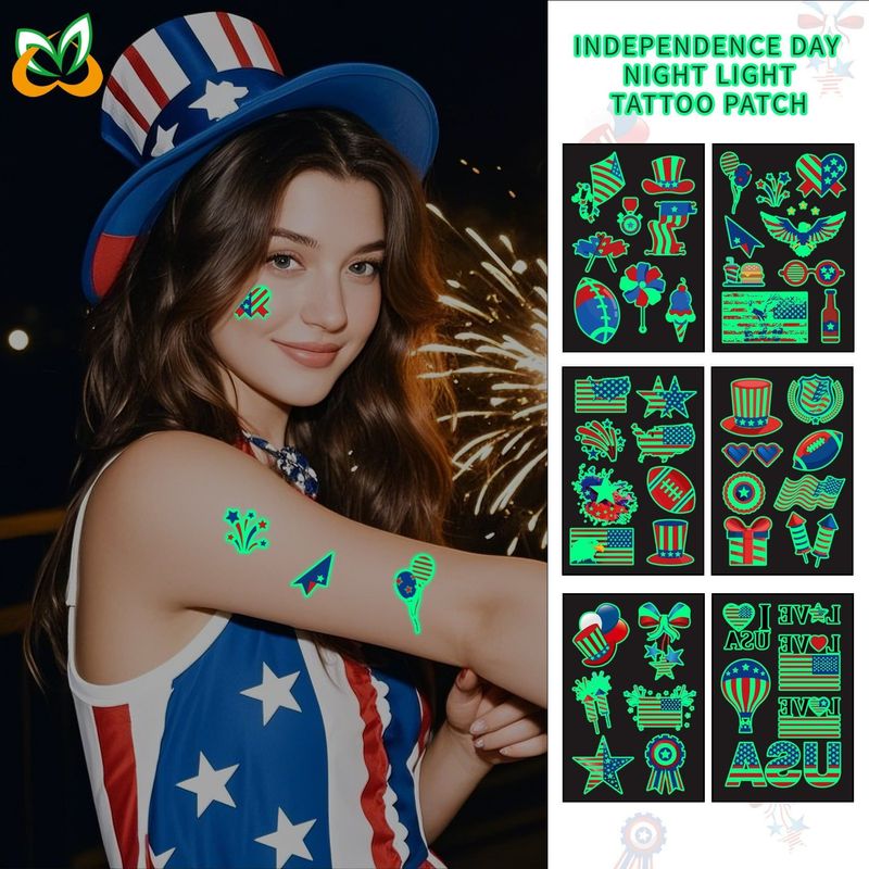 New Luminous Independence Day Tattoo Sticker US Flag Waterproof Temporary Party Parade Holiday Party Sticker  Night light