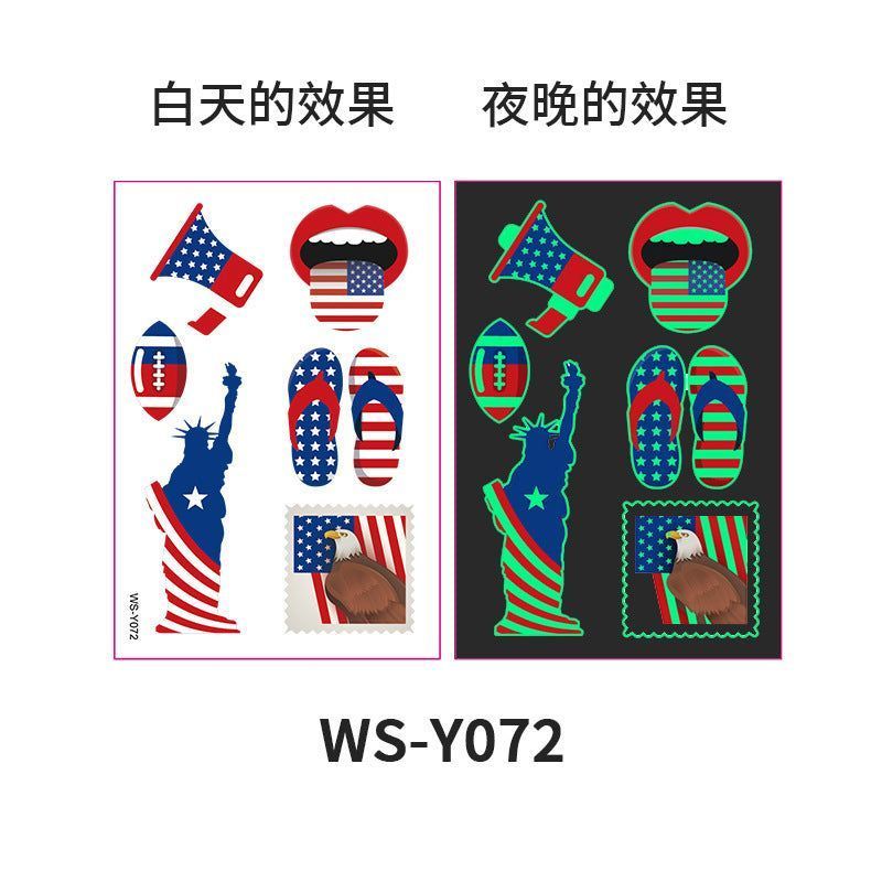 New Luminous Independence Day Tattoo Sticker US Flag Waterproof Temporary Party Parade Holiday Party Sticker  Night light
