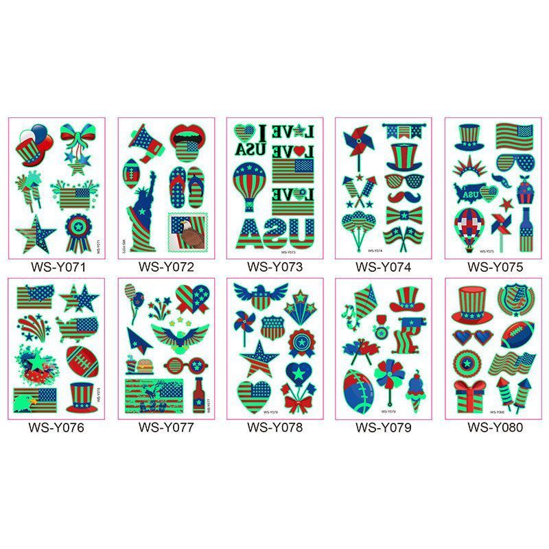 New Luminous Independence Day Tattoo Sticker US Flag Waterproof Temporary Party Parade Holiday Party Sticker  Night light
