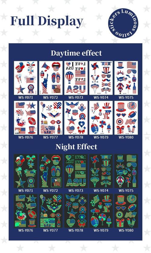 New Luminous Independence Day Tattoo Sticker US Flag Waterproof Temporary Party Parade Holiday Party Sticker  Night light