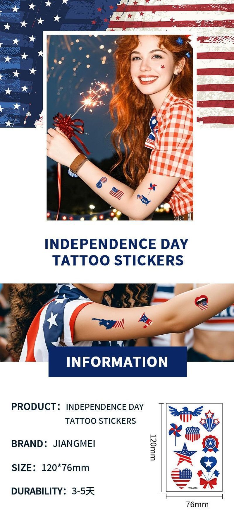 New American Independence Day Tattoo Sticker Holiday Party Party Event Gift Creative Disposable Tattoo Sticker Fashion