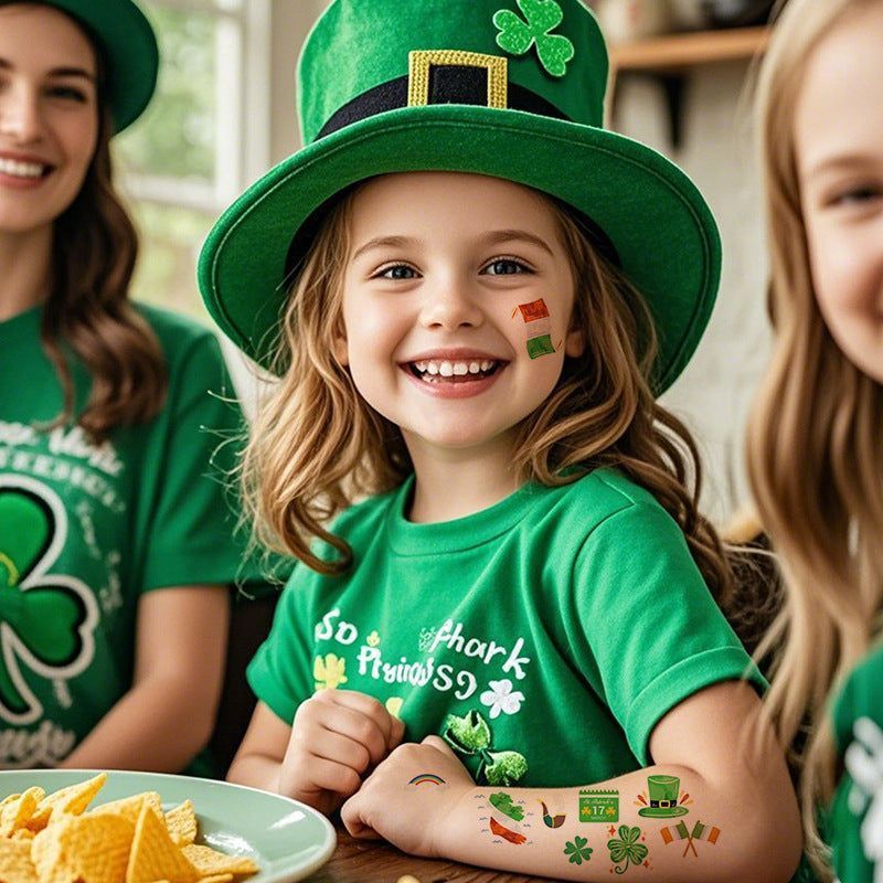 New St. Patrick's Clover Tattoo Sticker Irish National Day Children's Party Disposable Decorative Sticker  Fashion