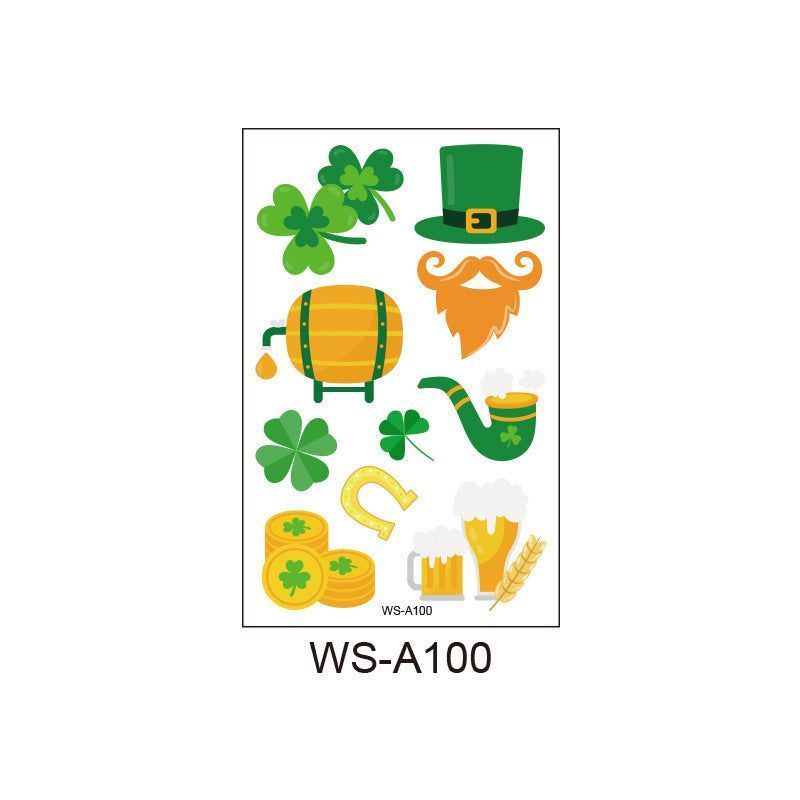 New St. Patrick's Clover Tattoo Sticker Irish National Day Children's Party Disposable Decorative Sticker  Fashion